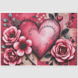 Corazones góticos románticos y flores Papel de tej