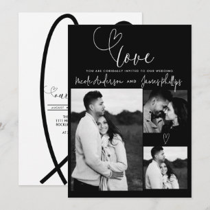 Corazones Modernos Minimalista Negro y Blanco Boda