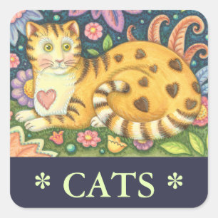 Corazones N' Stripes Tabby Cat Art PEGATINAS Hoja