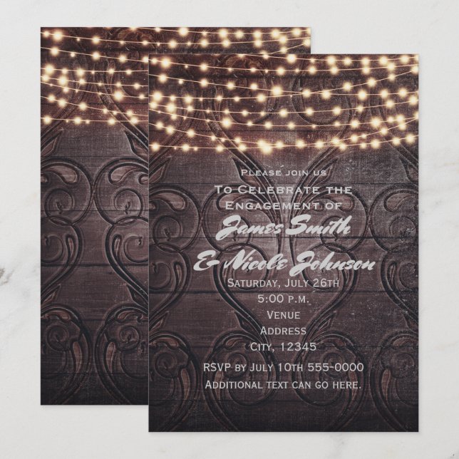 Corazones occidentales tallados en invitaciones de (Anverso / Reverso)