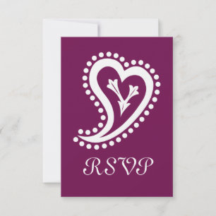 Corazones paisley dulces en tarjeta RSVP de vino