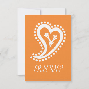 Corazones paisley dulces en tarjeta RSVP Naranja