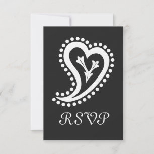 Corazones paisley dulces en tarjeta RSVP negra