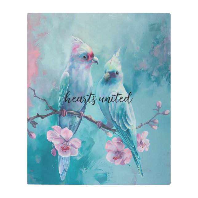 Corazones pájaros turquesa unidos arte mural Metal (Anverso)