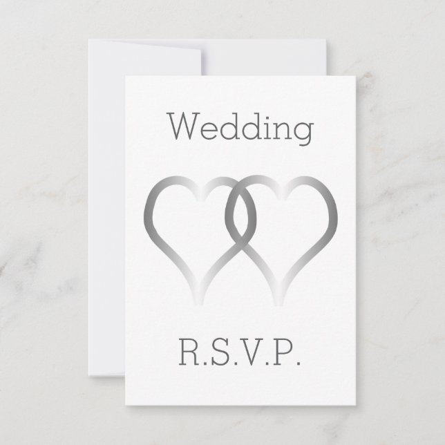 Corazones plateados con tarjeta RSVP de boda (Anverso)