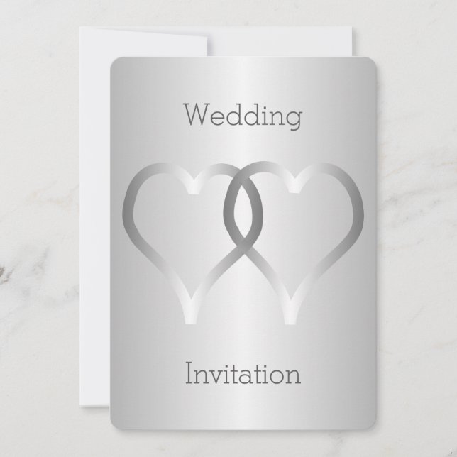 Corazones plateados de la invitación a la boda (Anverso)