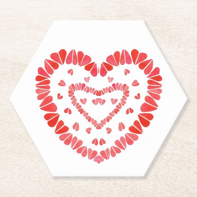 CORAZONES Posavasos de Papel Hexágono (Anverso)