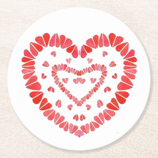 CORAZONES Posavasos de Papel Redondos (Anverso)