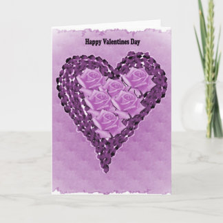Corazones púrpuras y tarjeta del día de San