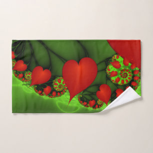 Corazones rojos animan el arte fractal verde moder