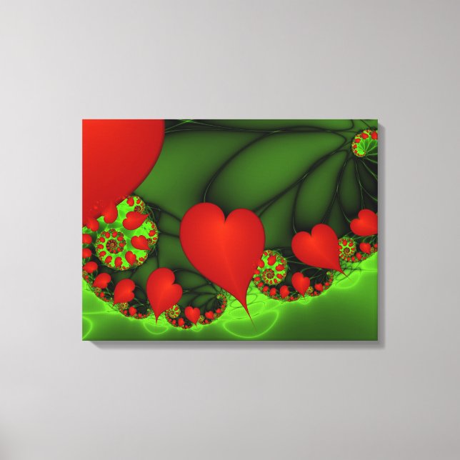 Corazones rojos animan el arte fractal verde moder (Anverso)