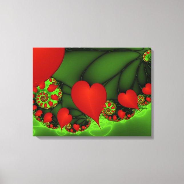 Corazones rojos animan el arte fractal verde moder (Anverso)
