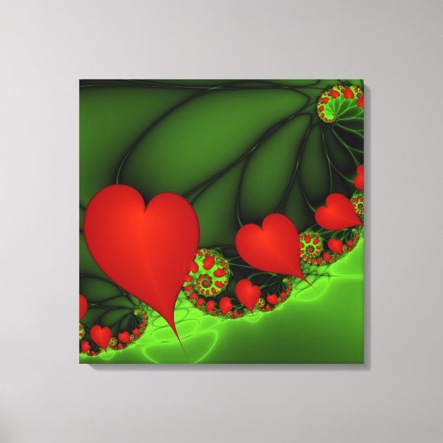 Corazones rojos animan el arte fractal verde moder (Anverso)