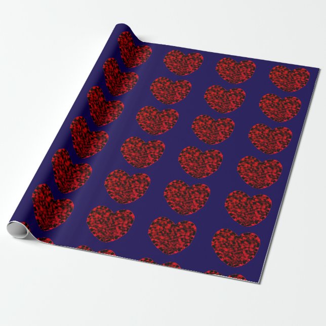 Corazones Rojos en Papel de Regalo Azul (Desenrollado)