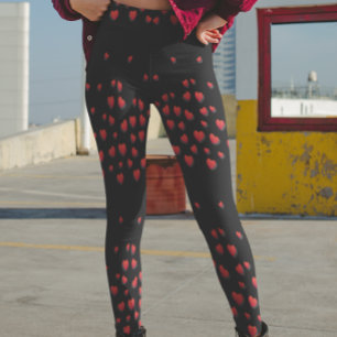 Corazones Rojos Negros Leggings Modernos Día de Sa