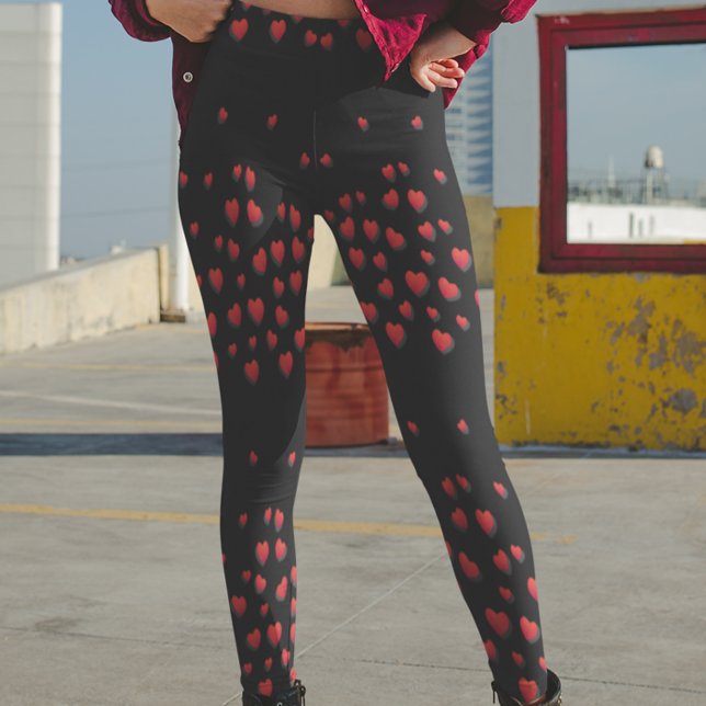 Corazones Rojos Negros Leggings Modernos Día de Sa (Subido por el creador)
