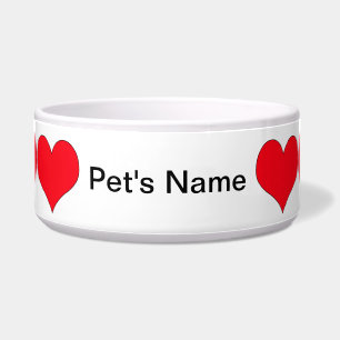 Corazones rojos personalizados perro o cuenco del
