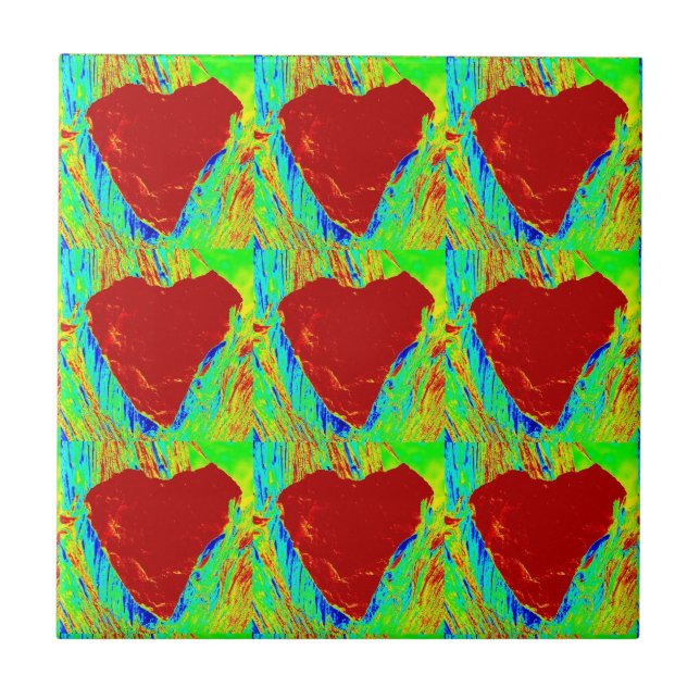 corazones rojos sobre azulejos verdes (Frente)