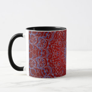 Corazones rojos y tazas de encaje azul