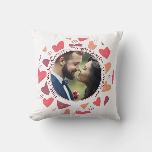 Corazones románticos – Almohada de aniversario con (Anverso)