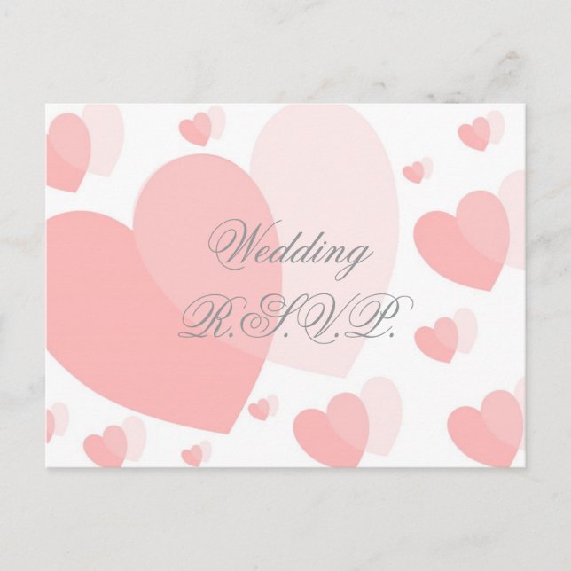 Corazones rosados de postales RSVP de boda (Anverso)
