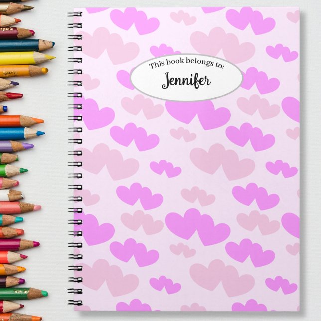 Corazones rosados Este libro pertenece al cuaderno (Pink hearts This book belongs to notebook)