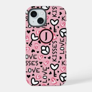 Corazones rosados Monograma Besos de amor Día de S