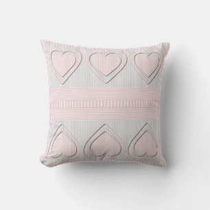Corazones rosados rayas de patrón retro - almohada