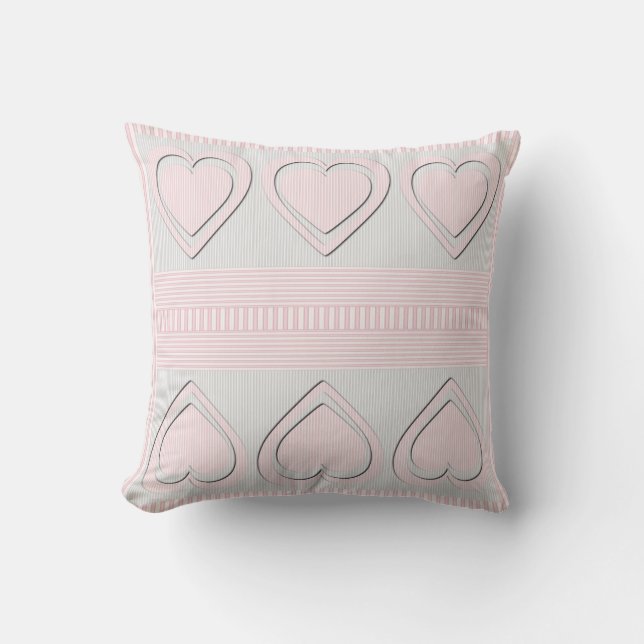 Corazones rosados rayas de patrón retro - almohada (Anverso)