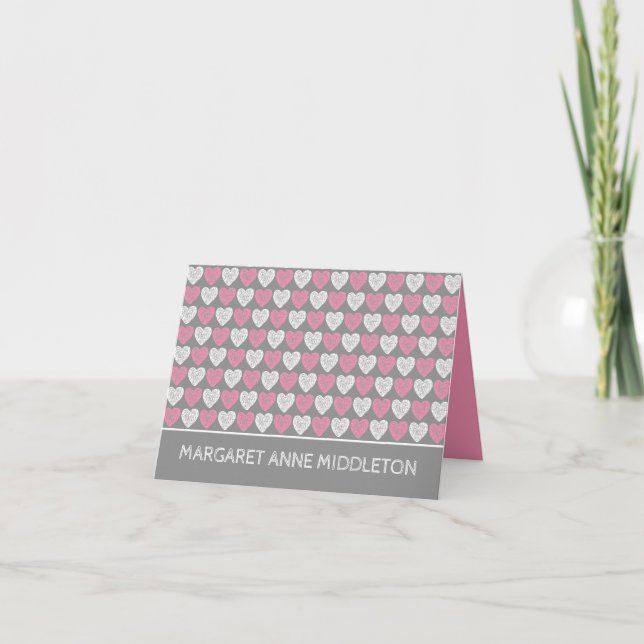 Corazones rosados y blancos sobre gris Anuncio de  (Anverso)