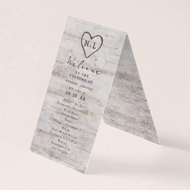 Corazones Tallados Programa de Ceremonia de Boda R (Anverso)