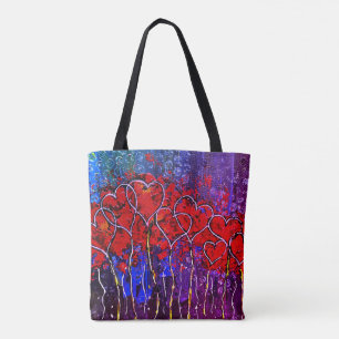 Corazones Valentines aman la bolsa de té morado y