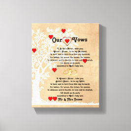 Corazones y Bodas de árboles juran sobre lienzo