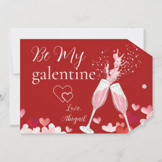Corazones y champán sé mi tarjeta de galentina