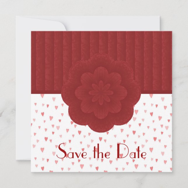 Corazones y Damasco Rojo Guardar la invitación de  (Anverso)
