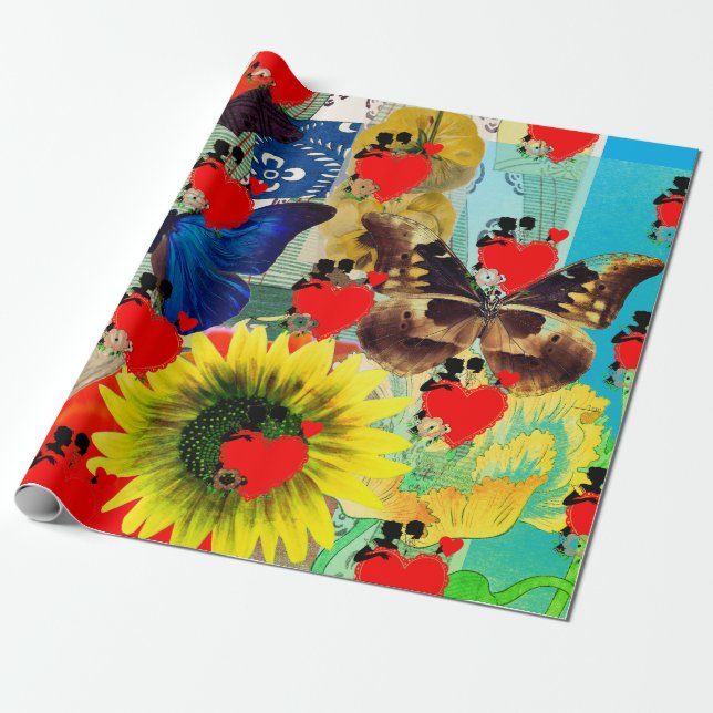 CORAZONES Y FLORES el día de San Valentín Papel de (Desenrollado)