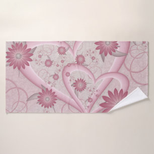 Corazones y flores rosadas adoran el arte fractal