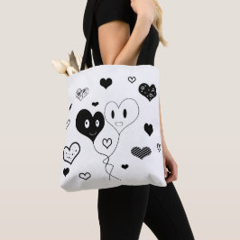 Corazones y globos blancos y negros para la bolsa