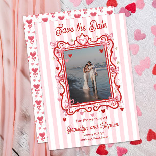 Corazones y lazos de coqueta, tarjeta de boda para