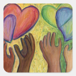 Corazones y manos aman la diversidad Pegatinas de 
