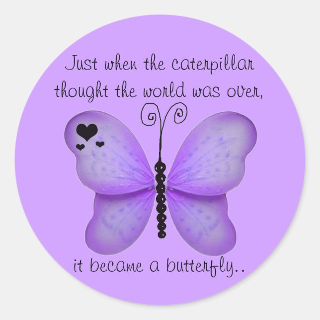 Corazones y mariposa morada citan a Pegatinas (Anverso)