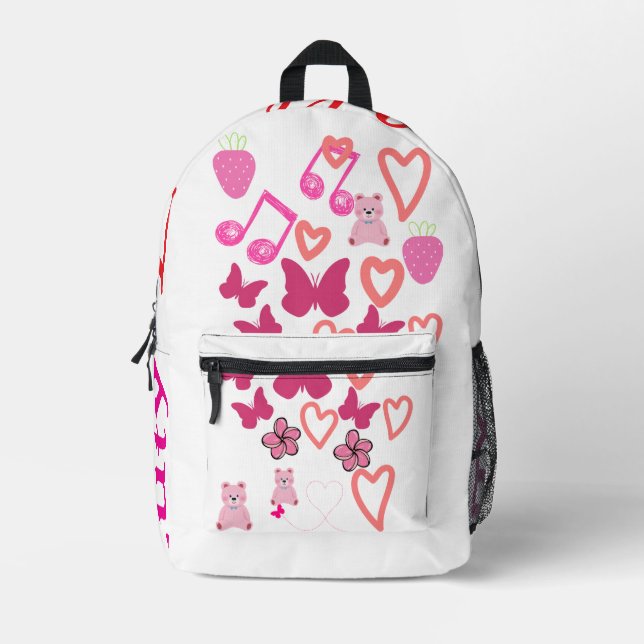 Corazones y mariposas ricas Mochila rosa con paja (Anverso)