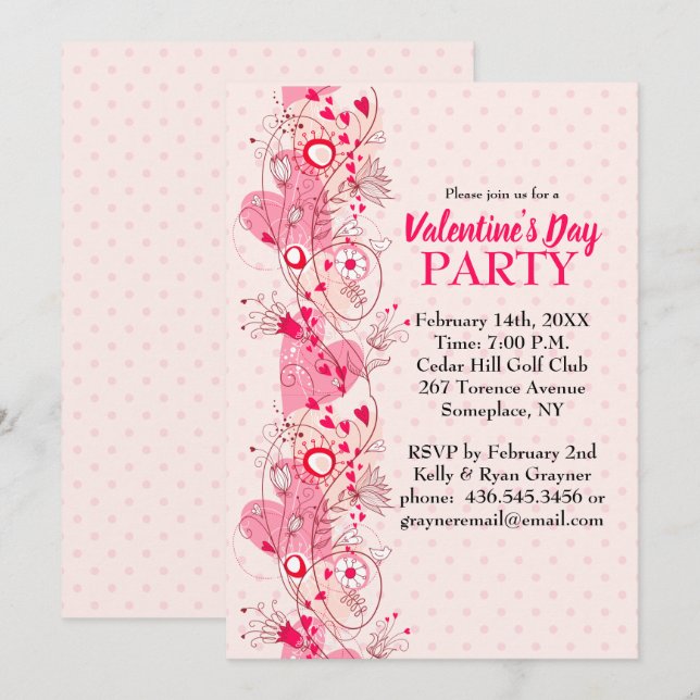 Corazones y puntos de polka invitaciones a la fies (Anverso / Reverso)