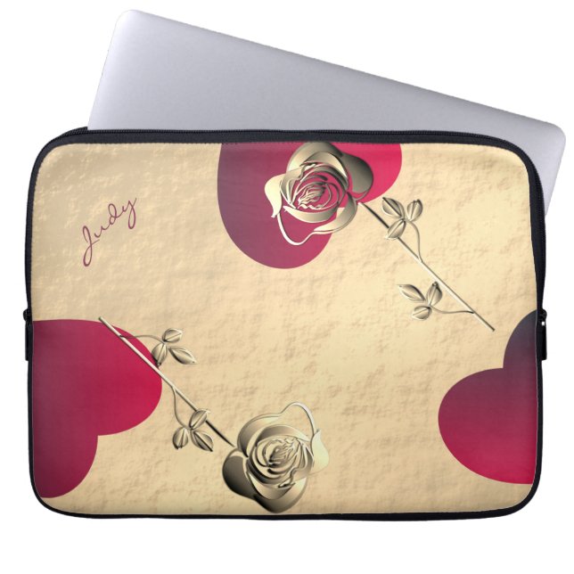 Corazones y Rosas en la bolsa electrónica de oro R (Frente)