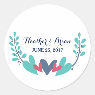 Corazones y vides pegatinas de bodas