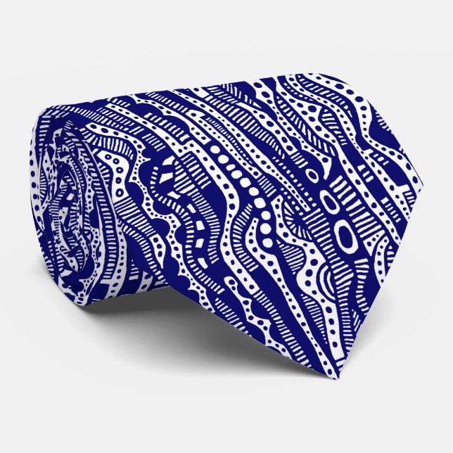 Corbata 120115 - Azul Marino Intenso sobre Blanco (Enrollado)