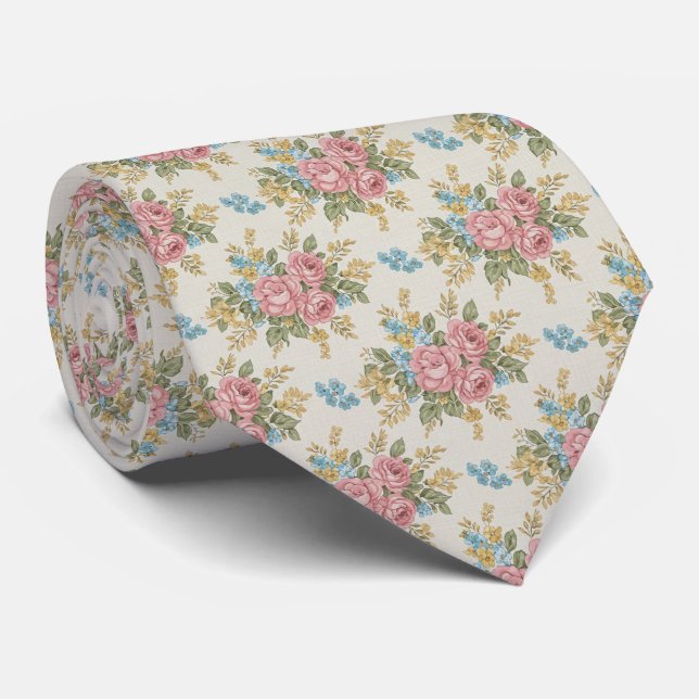 Corbata 1940s Retro Bouquet Floral Pattern (Enrollado)