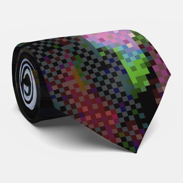 Corbata 1FB1F9F4 Arte de mosaico abstracto de glitch cyber (Enrollado)