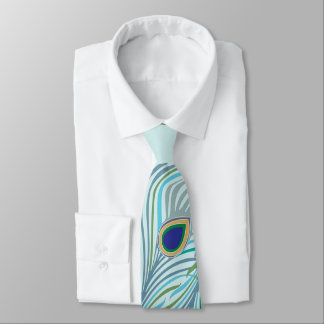 Corbata 3 plumas de Aqua Tie de pavo real sin contorno