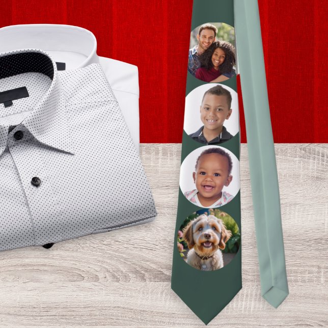 Corbata 4 Fotos Galería Personalizado Elegante Fotografía  (A necktie with four circles to customize with your own photos. A stylish personalized gift for him)